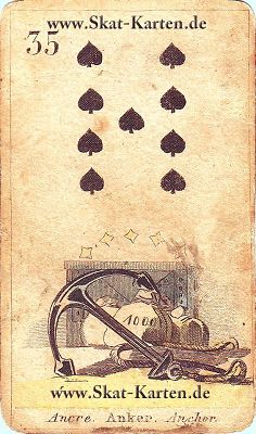 Pik neun Tageskarte antike Skatkarten heute
