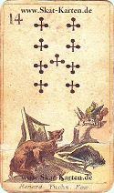 Kreuz neun antike Skatkarten Bedeutung